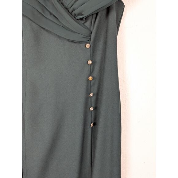 Vtg 1990s Formal Dress Womens Small Dark Green Off the Shoulder Prom Wedding - Picture 3 of 8